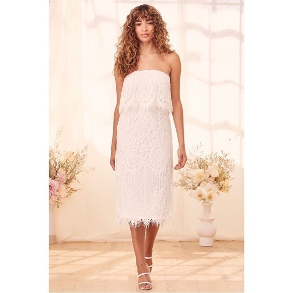 LULUS‎ White Lace Strapless Midi Dress Size XS - Picture 1 of 9